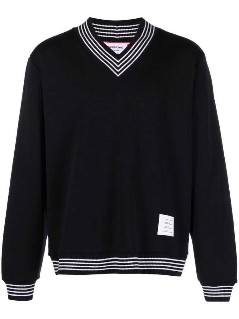 Navy V-neck Wool Sweater