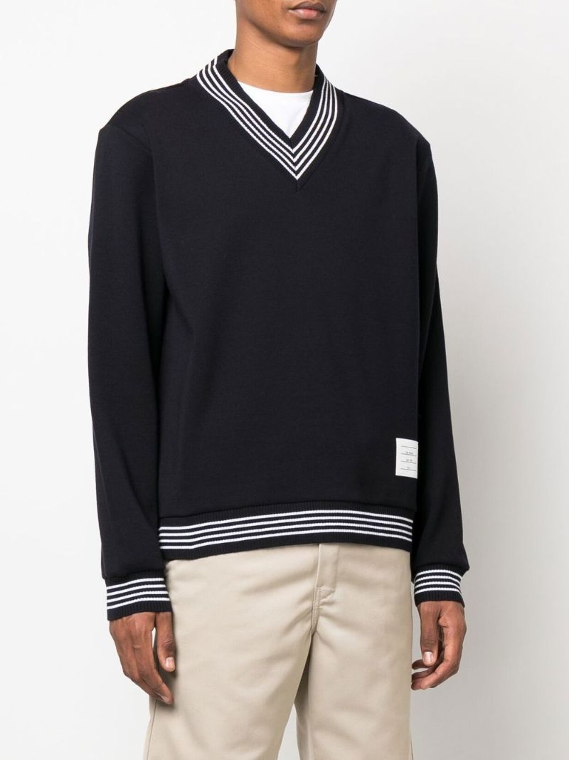 Navy V-neck Wool Sweater