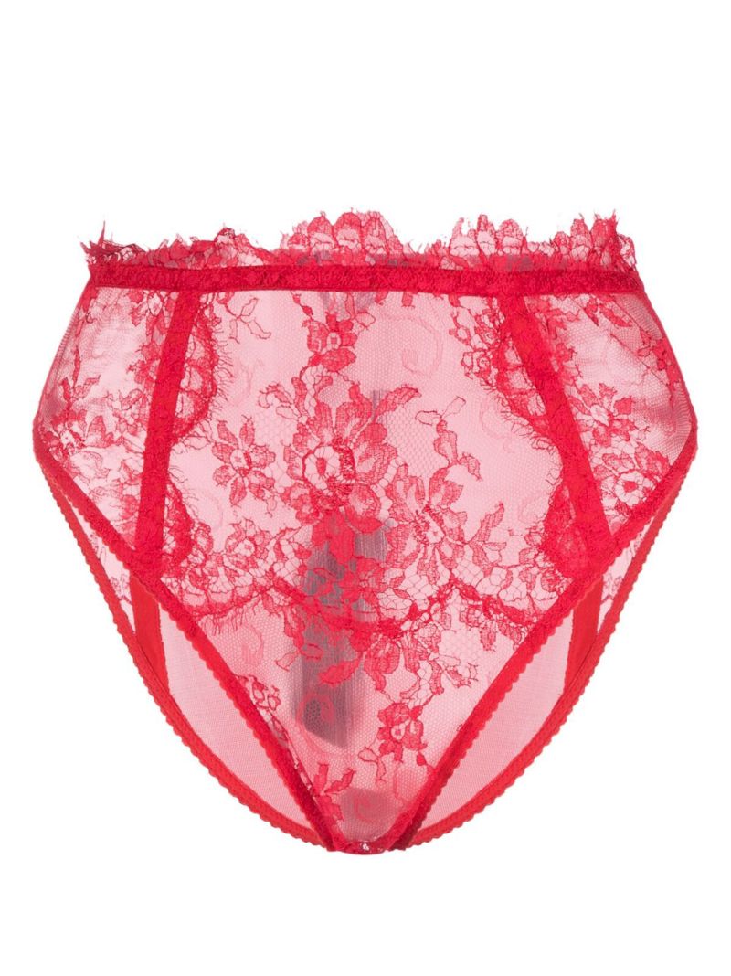 Red High Waist Lace Briefs