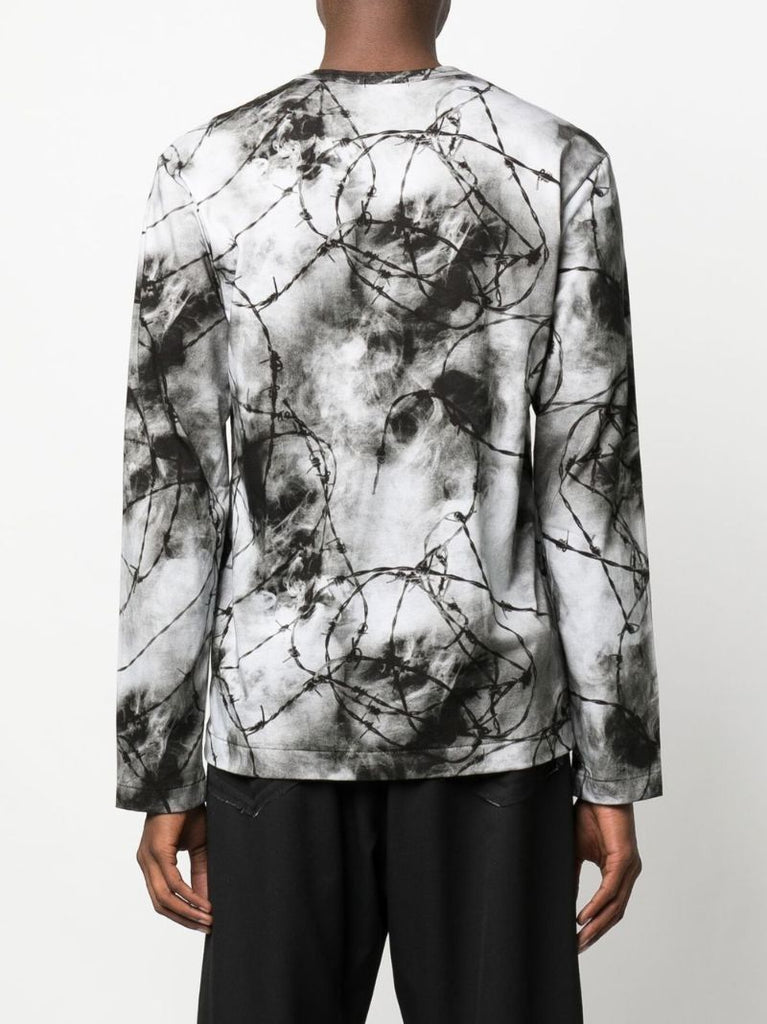 Grey Barbed Wire Print Cotton T-shirt