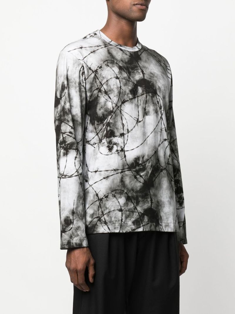 Grey Barbed Wire Print Cotton T-shirt