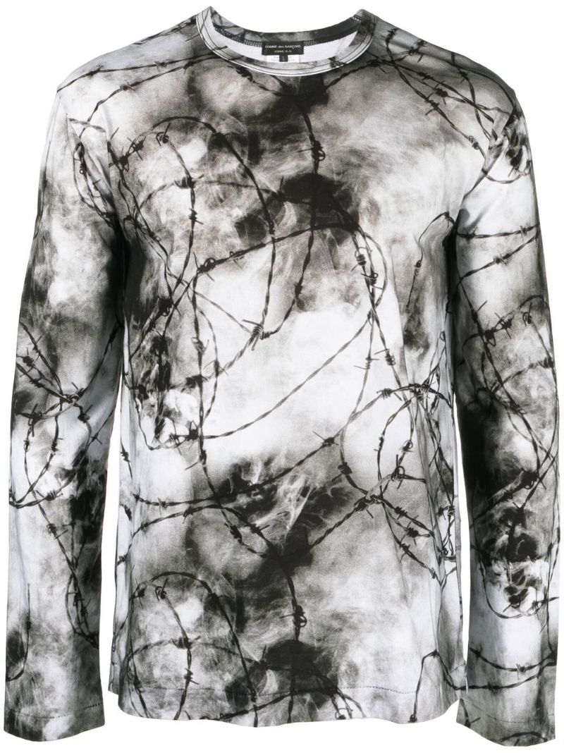 Grey Barbed Wire Print Cotton T-shirt