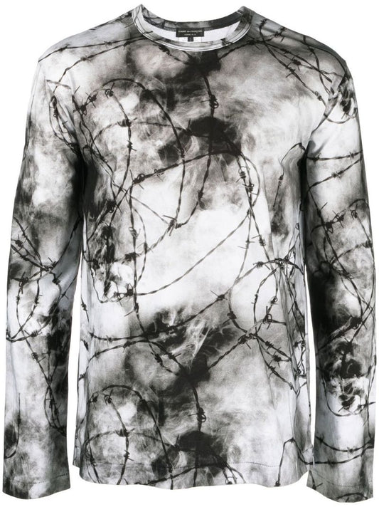 Grey Barbed Wire Print Cotton T-shirt