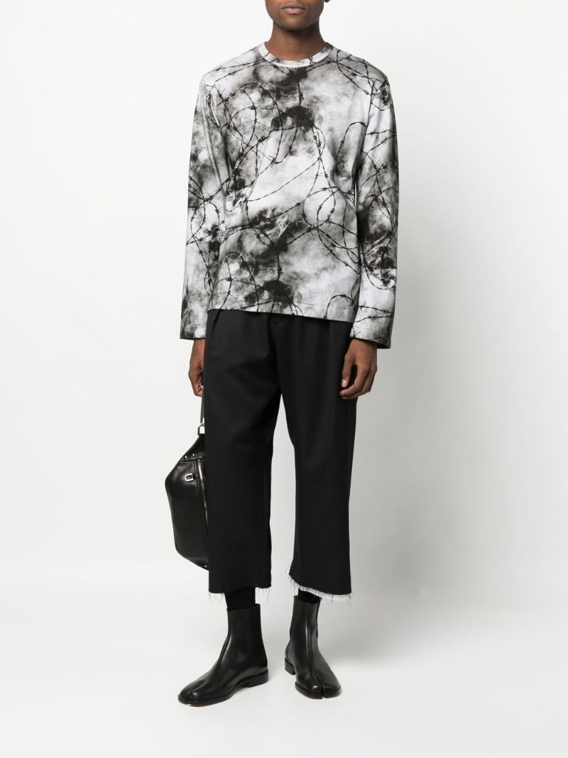 Grey Barbed Wire Print Cotton T-shirt
