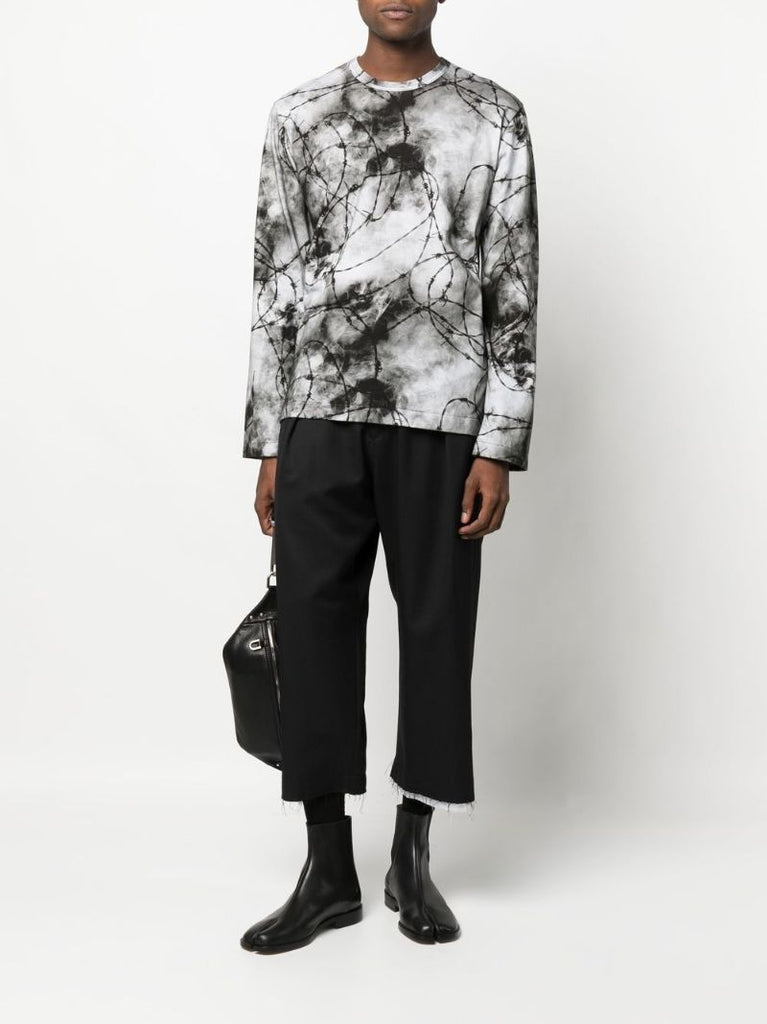 Grey Barbed Wire Print Cotton T-shirt