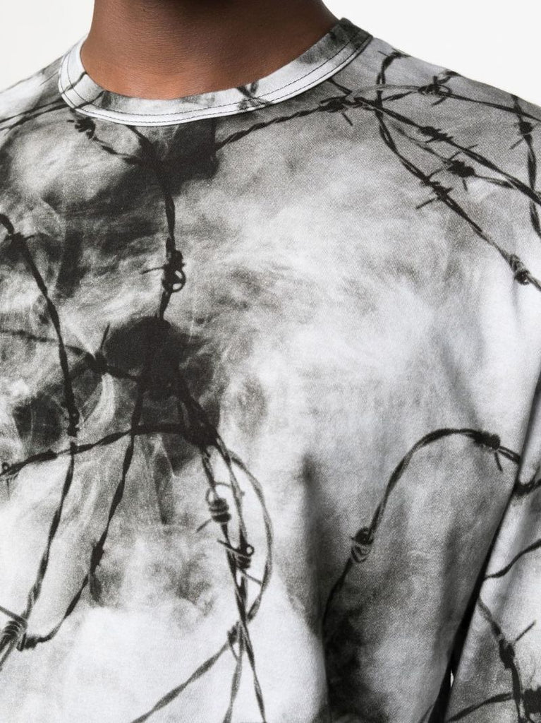 Grey Barbed Wire Print Cotton T-shirt