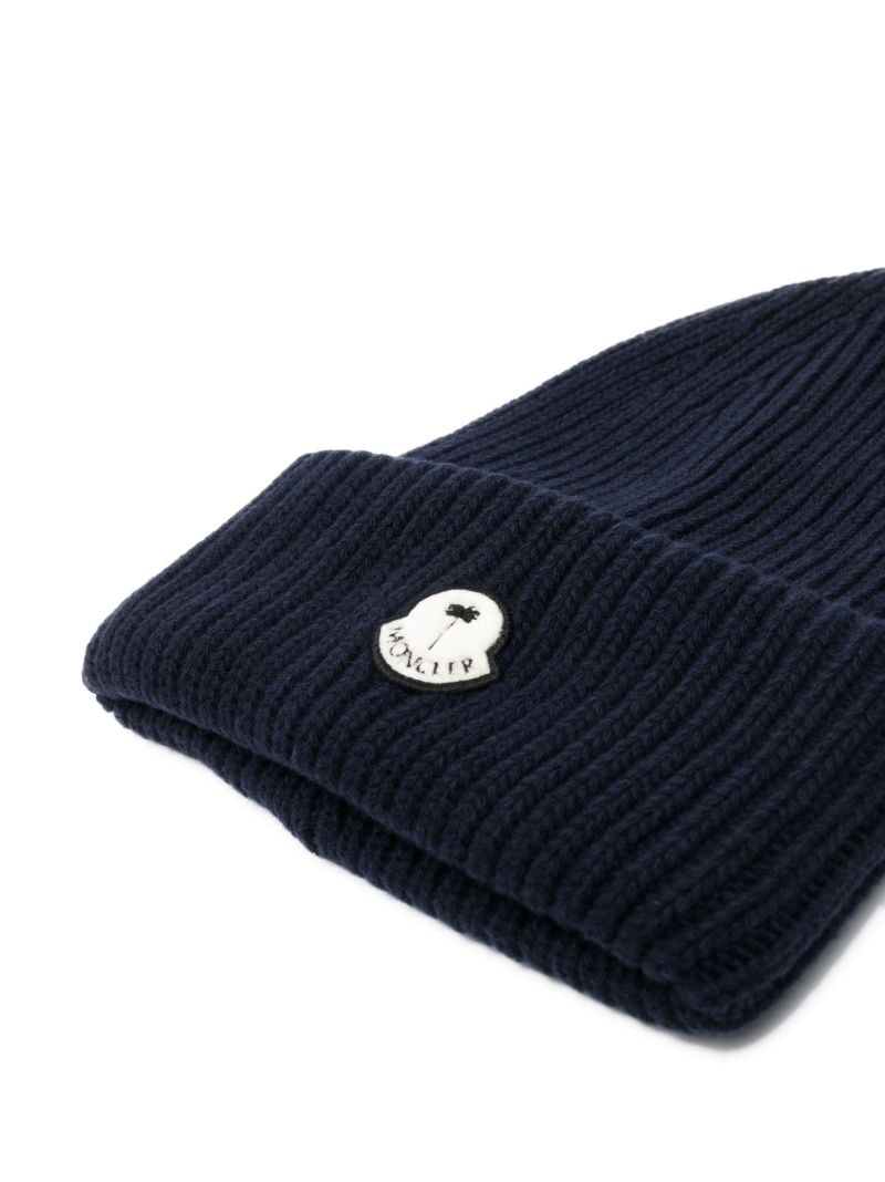 Blue Logo-patch Ribbed Knit Beanie