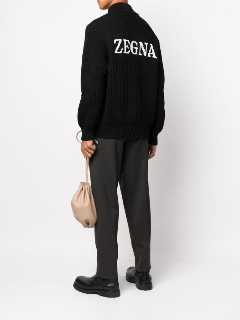 Black Logo Intarsia Zip-up Cardigan