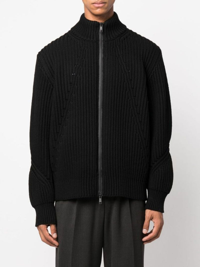 Black Logo Intarsia Zip-up Cardigan