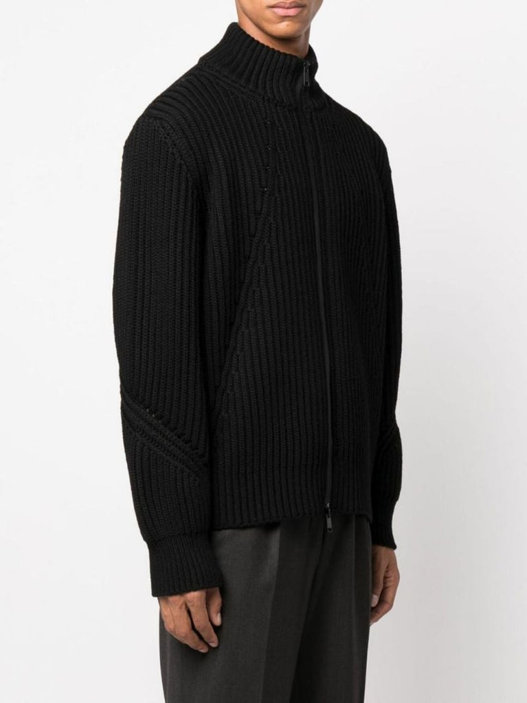 Black Logo Intarsia Zip-up Cardigan