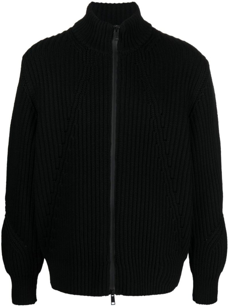 Black Logo Intarsia Zip-up Cardigan