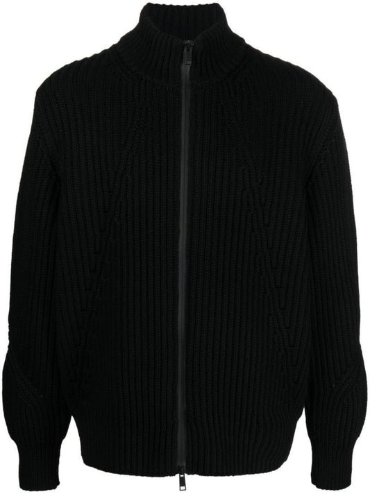 Black Logo Intarsia Zip-up Cardigan