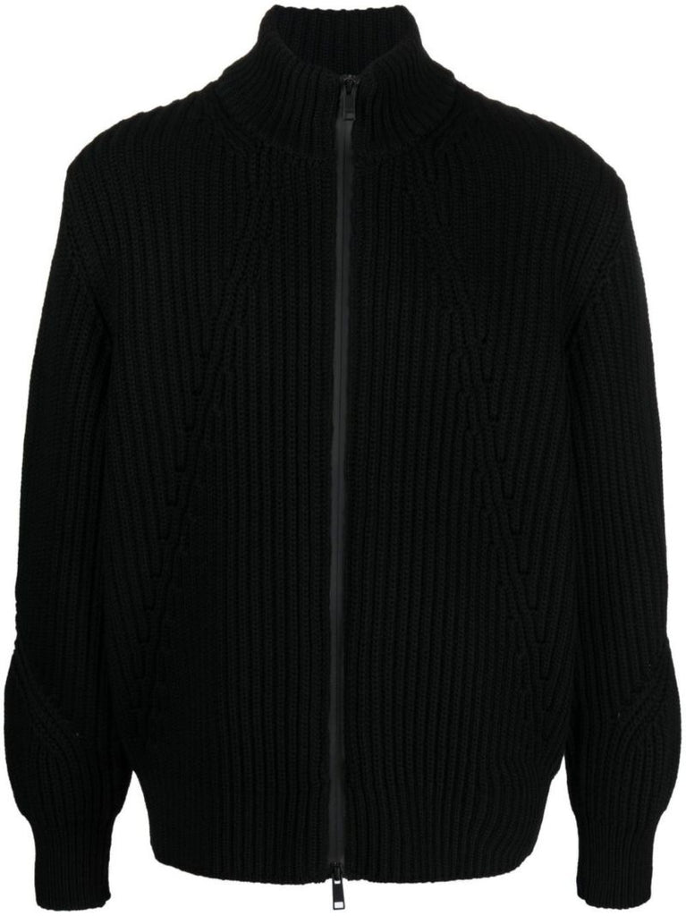 Black Logo Intarsia Zip-up Cardigan