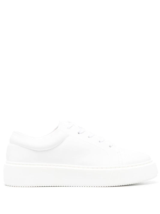 White Sporty Faux Leather Sneakers