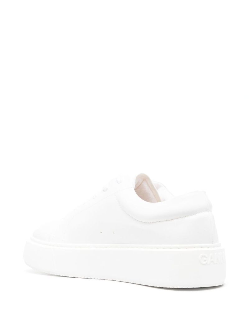 White Sporty Faux Leather Sneakers
