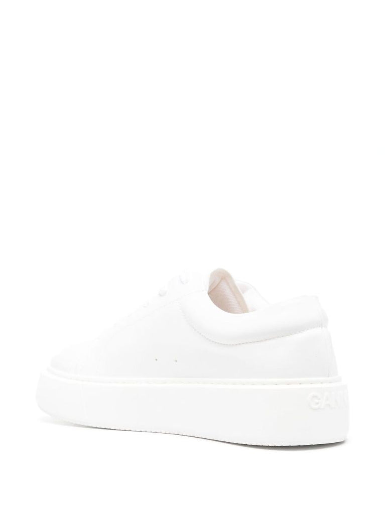 White Sporty Faux Leather Sneakers