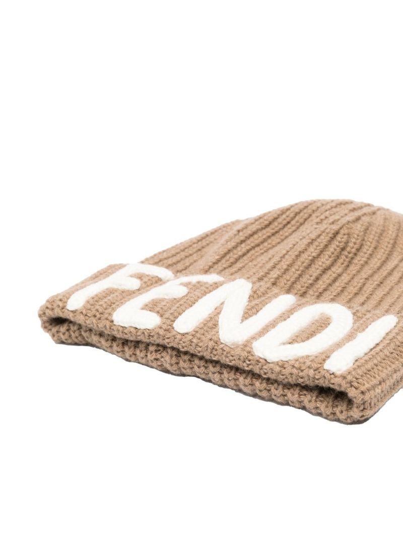 Brown Logo Wool Beanie Hat