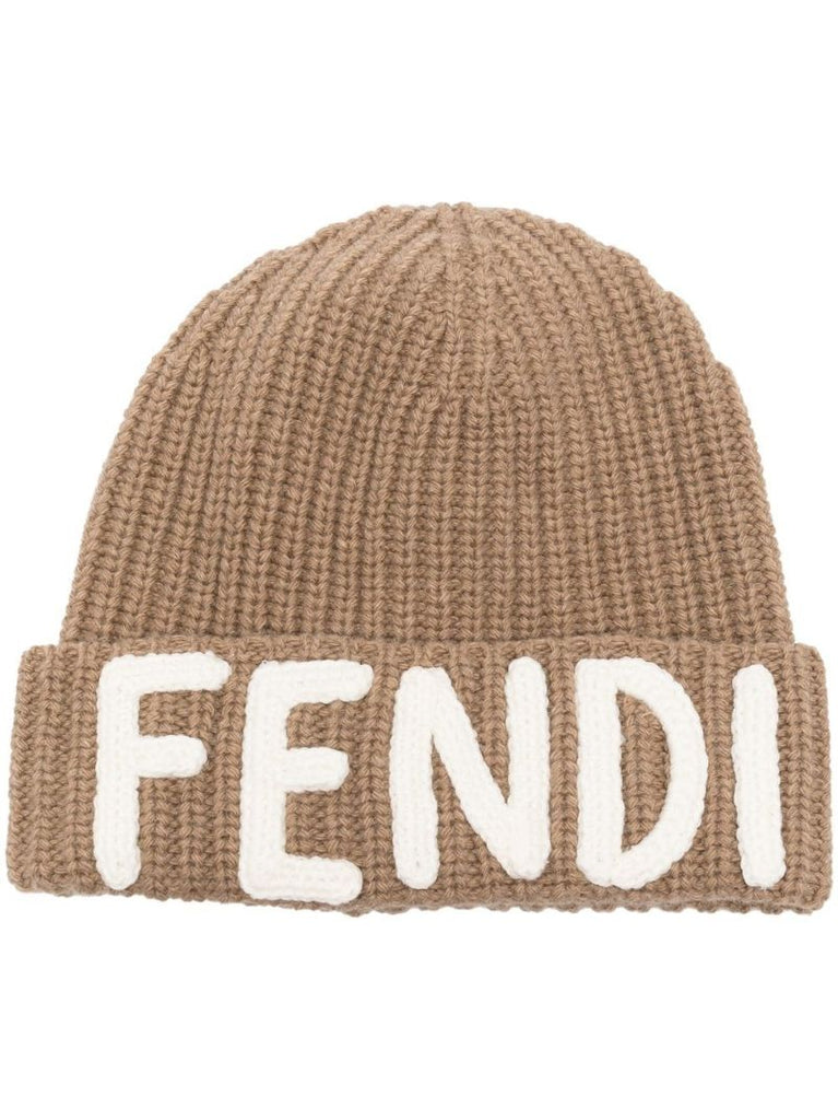 Brown Logo Wool Beanie Hat