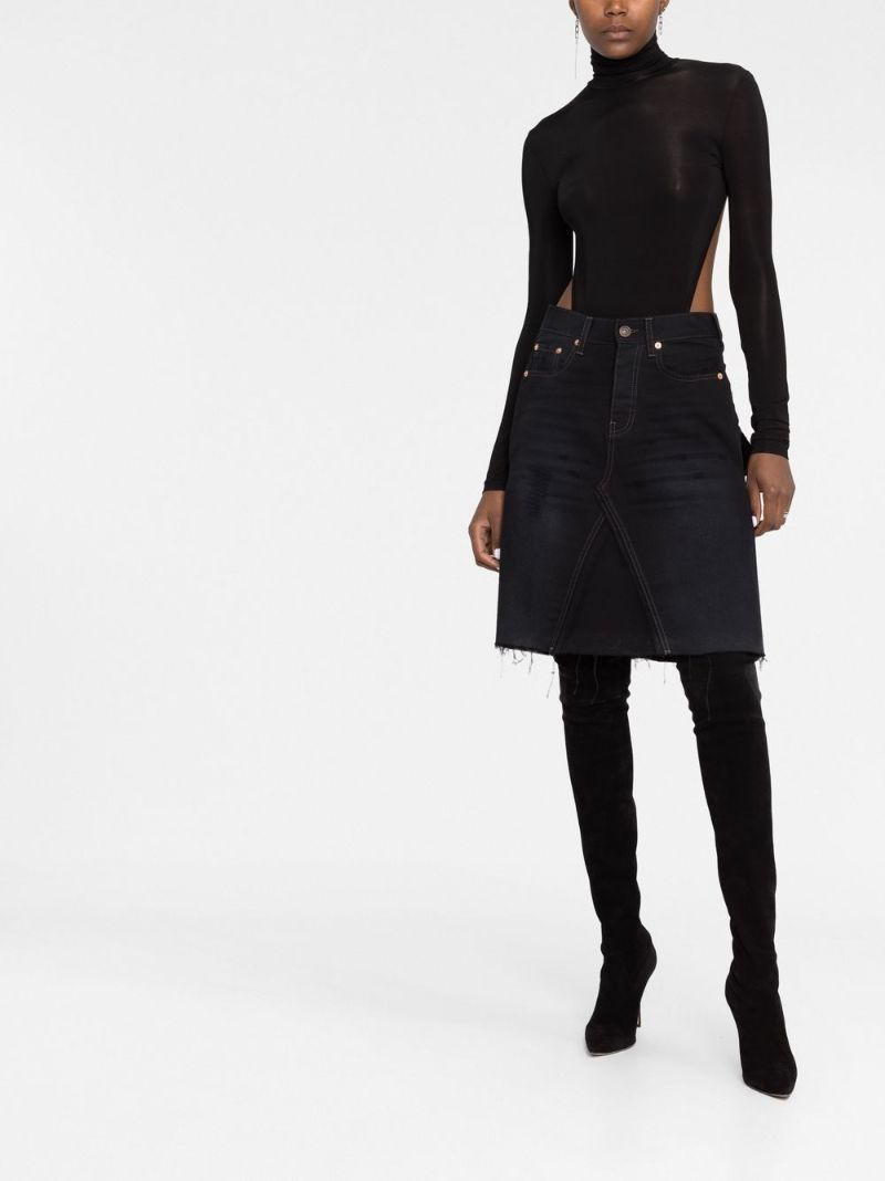 Black Ripped A-line Denim Skirt