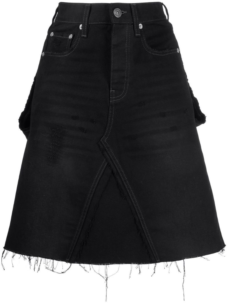 Black Ripped A-line Denim Skirt