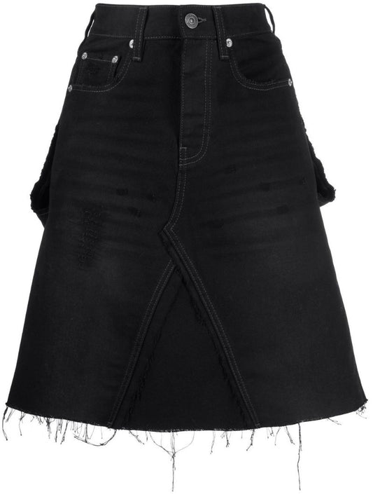 Black Ripped A-line Denim Skirt