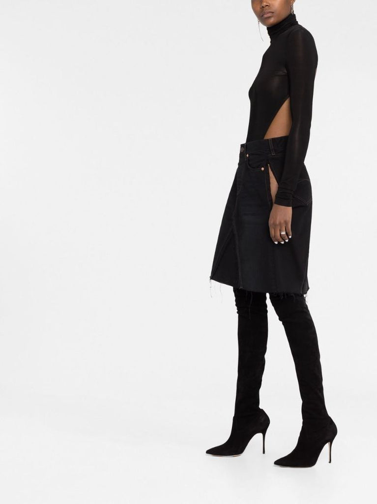 Black Ripped A-line Denim Skirt