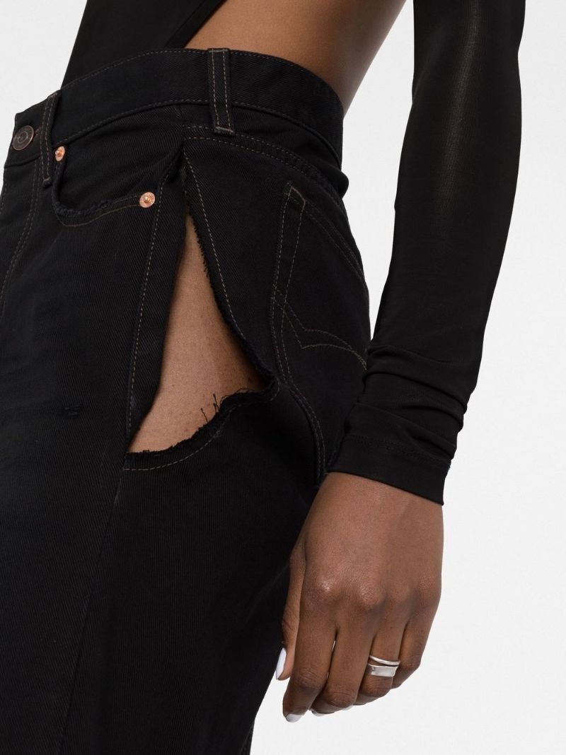 Black Ripped A-line Denim Skirt