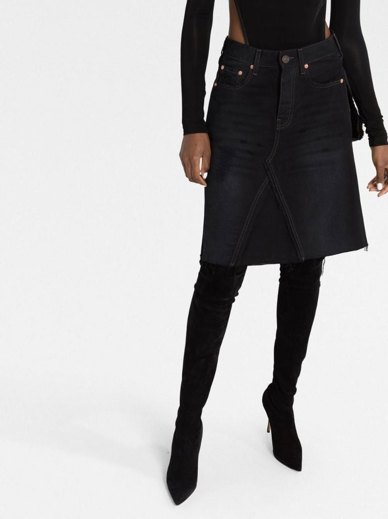 Black Ripped A-line Denim Skirt