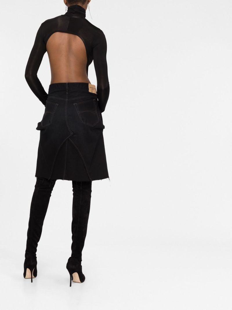 Black Ripped A-line Denim Skirt