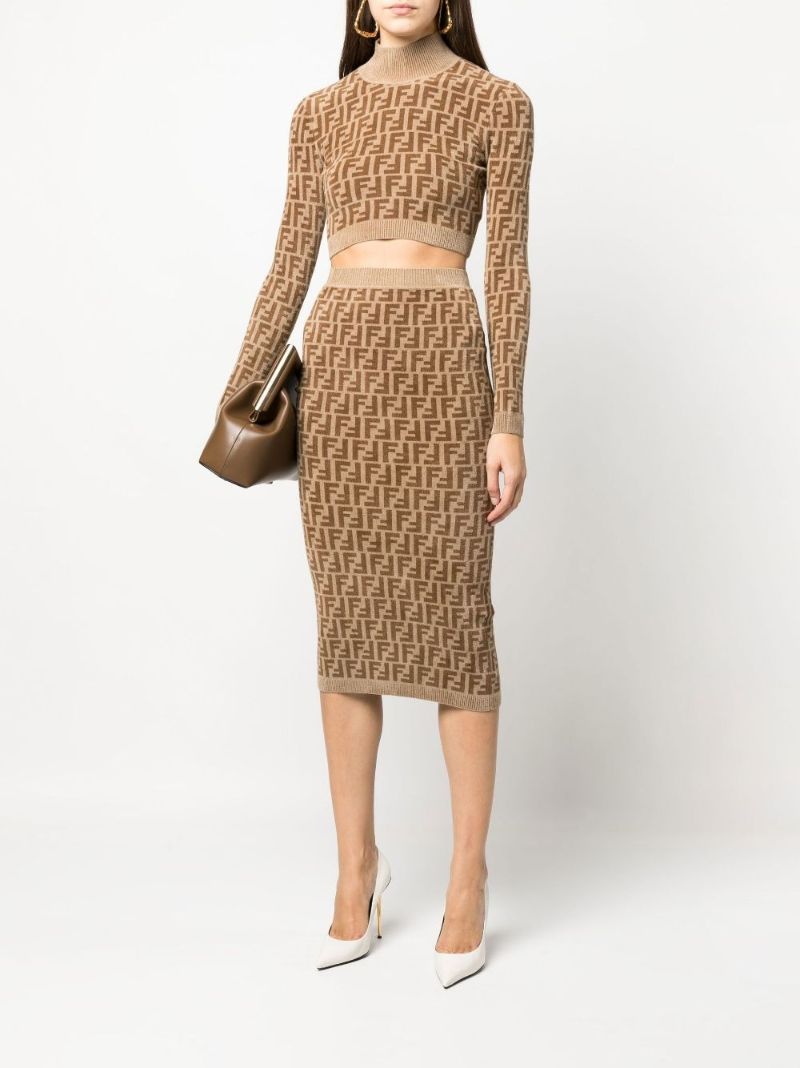 Brown  Ff Logo Knitted Crop Top