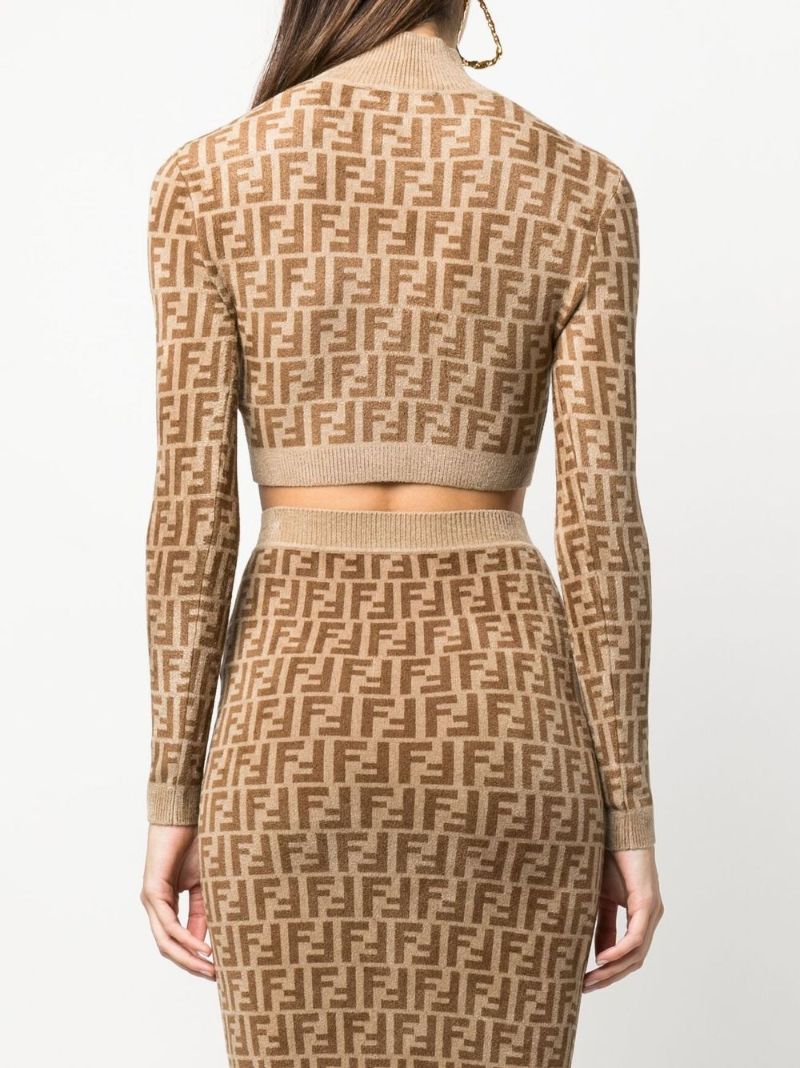 Brown  Ff Logo Knitted Crop Top