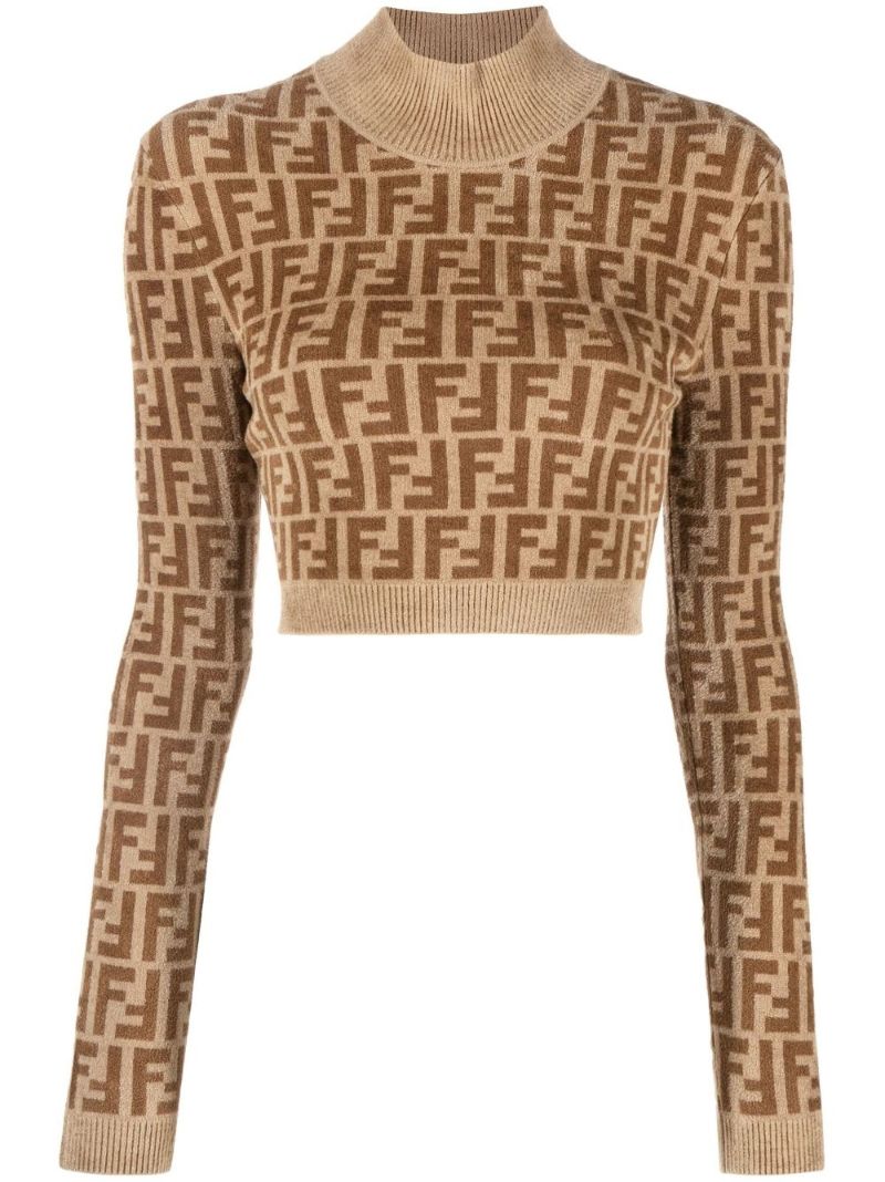 Brown  Ff Logo Knitted Crop Top