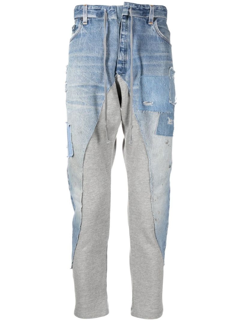 Blue Panelled Tapered Trousers