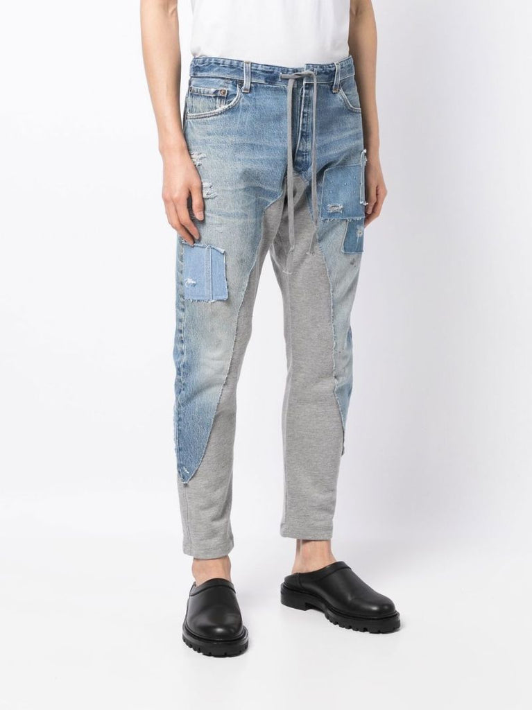Blue Panelled Tapered Trousers