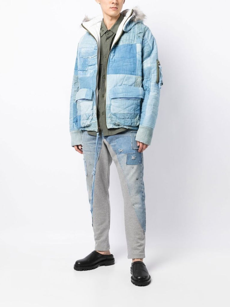 Blue Panelled Tapered Trousers