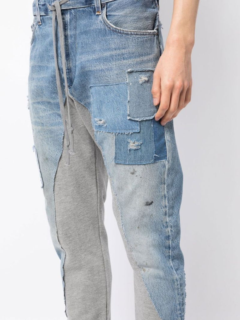 Blue Panelled Tapered Trousers