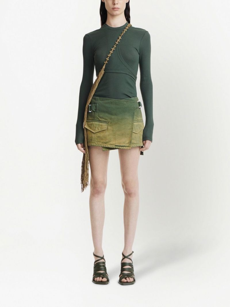 Green Utility Wrap Denim Mini Skirt