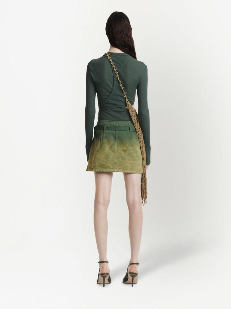 Green Utility Wrap Denim Mini Skirt