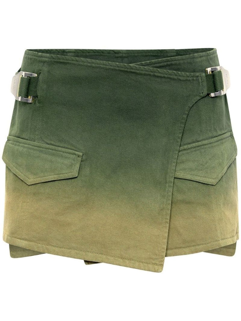 Green Utility Wrap Denim Mini Skirt