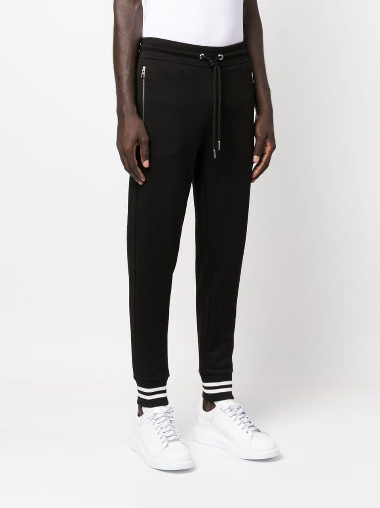 Black Logo Patch Tapered Cotton Track Pants