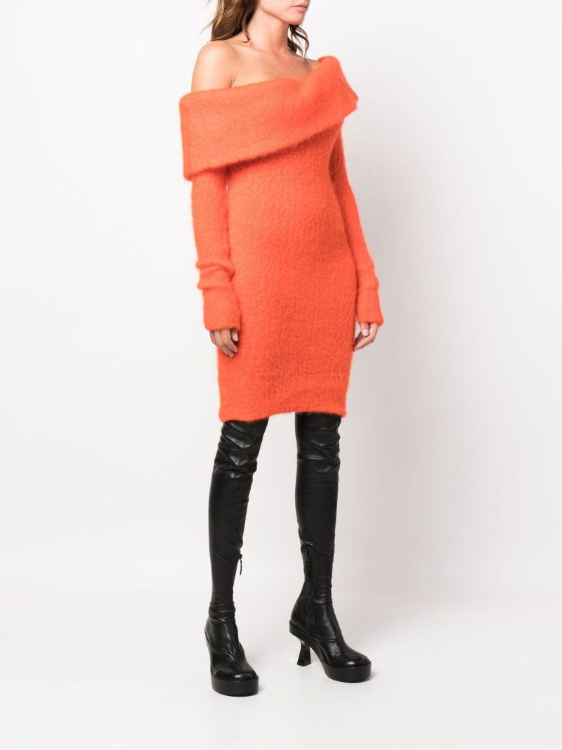 Orange Aria Off-the-shoulder Knitted Dress