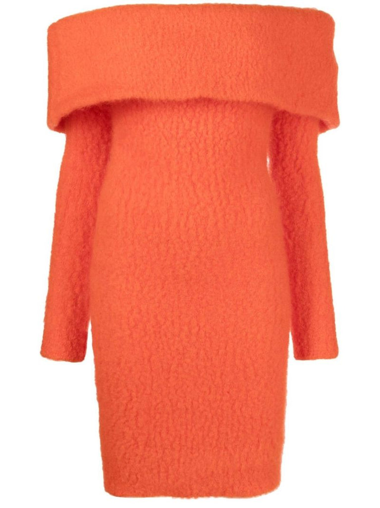 Orange Aria Off-the-shoulder Knitted Dress