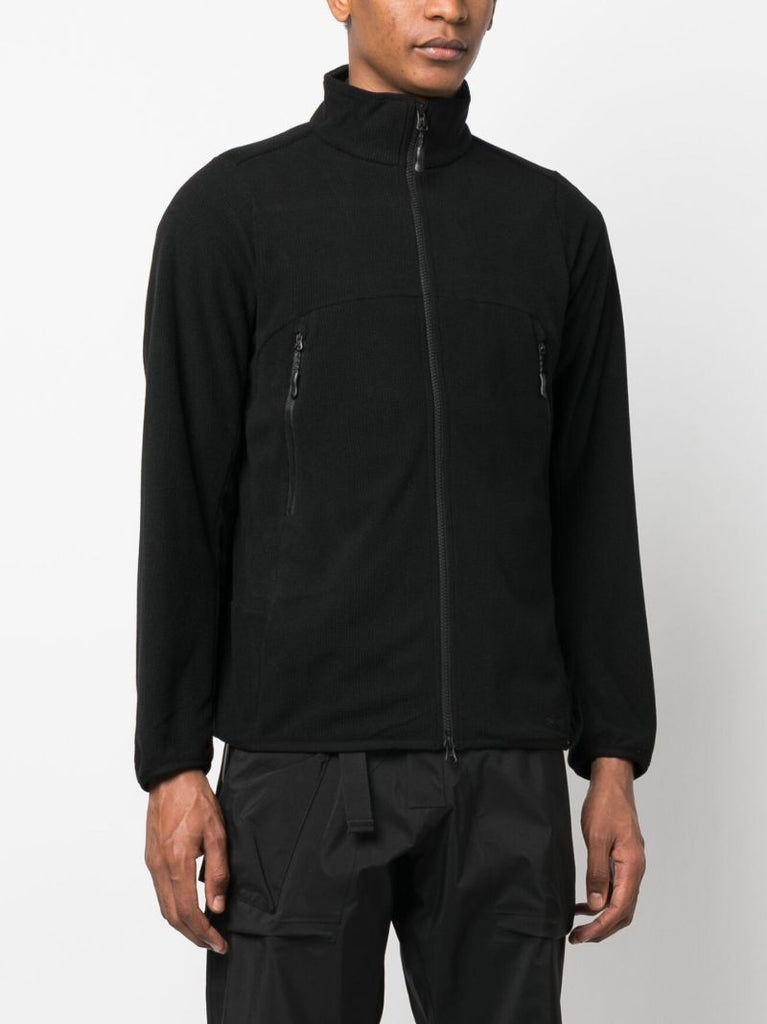 Black Grid Zip-front Fleece Jacket