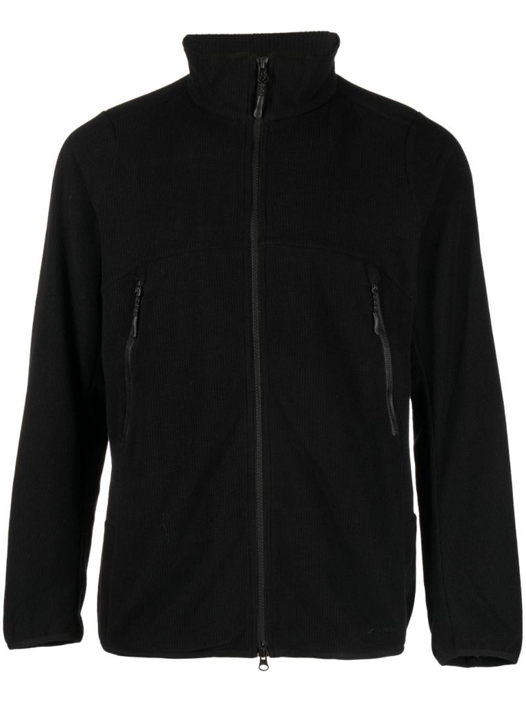 Black Grid Zip-front Fleece Jacket