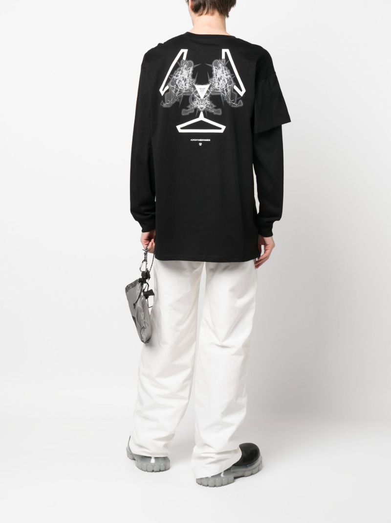 Black Graphic Print Long Sleeved Cotton T-shirt