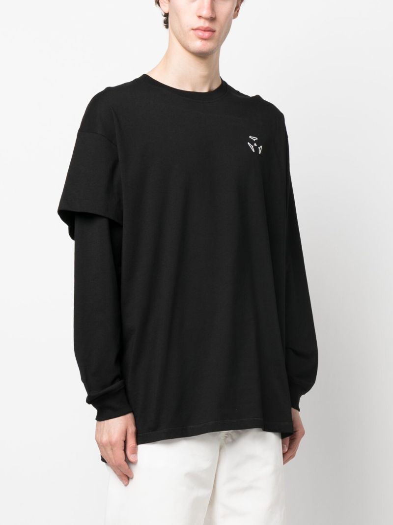 Black Graphic Print Long Sleeved Cotton T-shirt