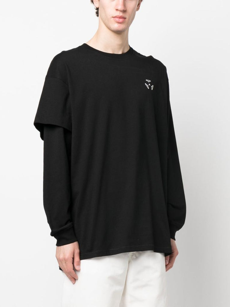 Black Graphic Print Long Sleeved Cotton T-shirt