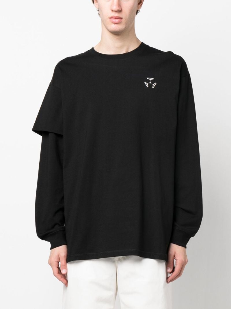 Black Graphic Print Long Sleeved Cotton T-shirt