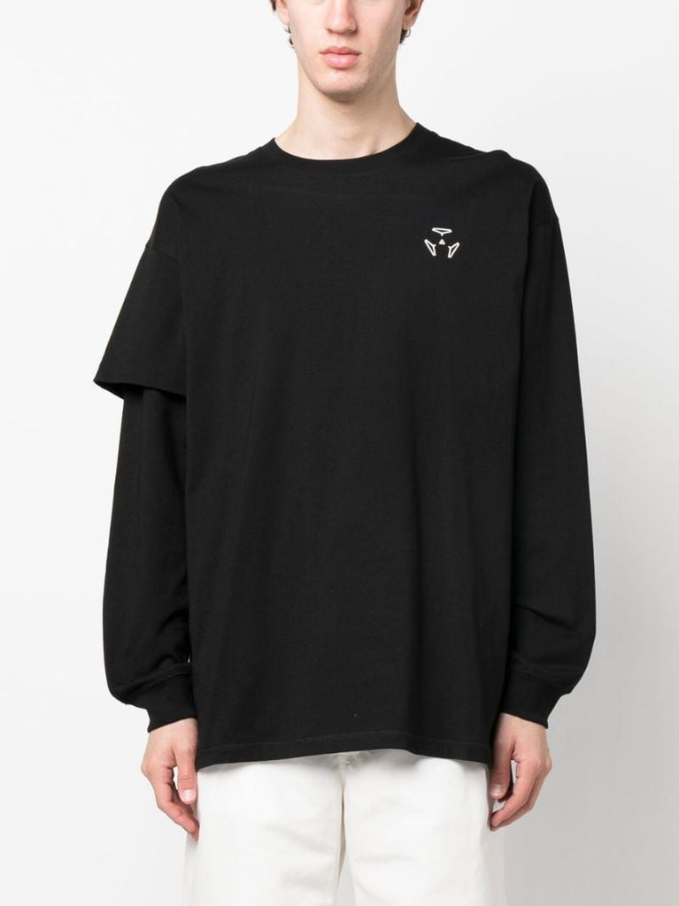 Black Graphic Print Long Sleeved Cotton T-shirt