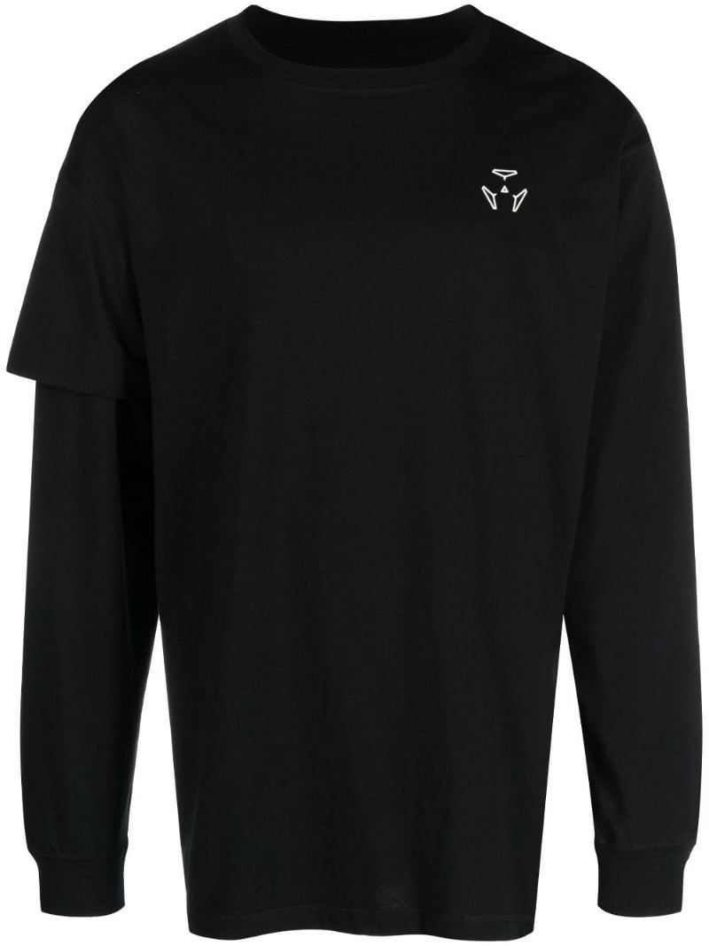 Black Graphic Print Long Sleeved Cotton T-shirt